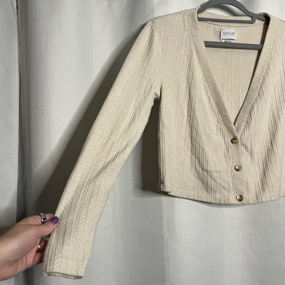 Saylor by Revolve Cream Pointelle Knit Cropped Cardigan XS - Picture 8 of 10